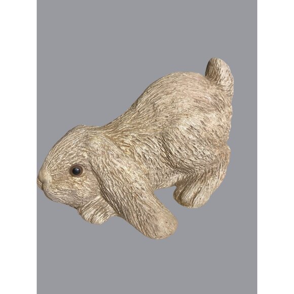 Vintage Bunny Rabbit Figurine 7" With Shaggy Texture & Brown Eyes - Picture 3 of 11